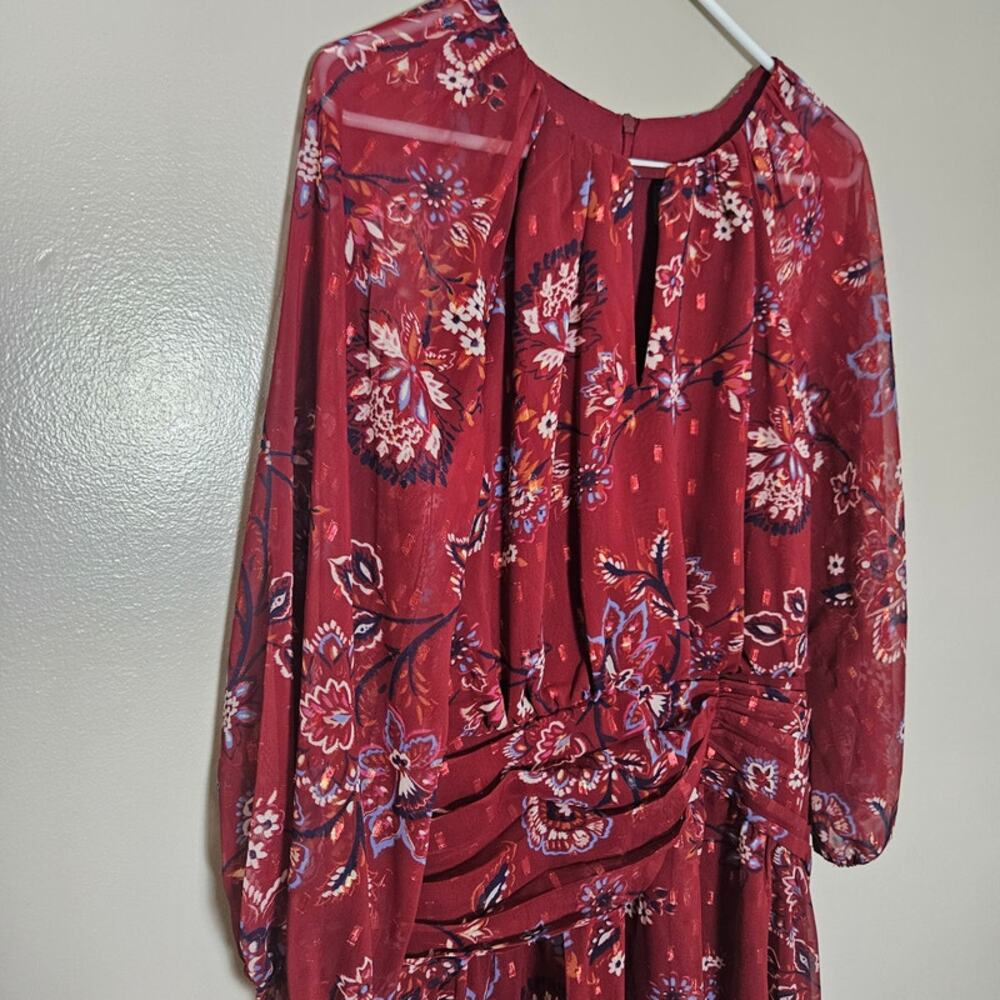 NWOT Vince Camuto Fit and Flare Balloon Sleeve Red Chiffon Dress Sz 10 - Picture 5 of 14